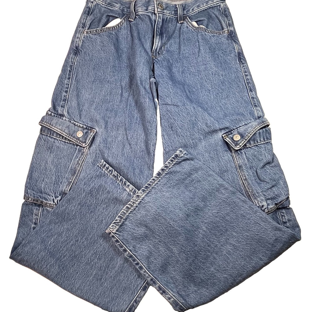 Levis Superlow Loose Cargo Jeans Womens 27x32 Blue Denim Low Rise Straight Leg